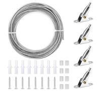 Câble En Acier Inoxydable 2mm x 10m Avec Enduite De Pvc, Corde de Rideau Corde Acier Réglable, Fil De Suspension En Acier Inoxydable avec 4 Pince de Montage, pour Décoration et Photo Suspendue