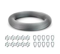 Câble en Acier Inoxydable 304 de 2 mm x 50 m, Avec 10 Colliers de Serrage et 10 Anneaux en Forme de Cœur. Convient Pour Corde à Linge, Plantes Grimpantes et Suspensions par Câble