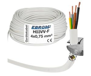 Câble en plastique rond H03VV-F avec câble LED 4 x 0,75 mm² (mm2) 4G0,75 - Couleur : blanc 10 m/15 m/20 m/25 m/30 m/35 m/40 m/45 m/50 m/55 m/60 m etc. jusqu'à 250 m en 5 mètres
