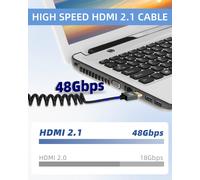 Câble Enroulé Mini Hdmi Vers Hmdi 8K 2.2Ft, Câble Hdmi Vers Mini Hdmi Spiral À Ressort, Câble Hdmi Court 2,1 8K@60Hz 48Gbps Pour Appareil Photo/Caméscope/Hdtv/Tablette (Vers Le Haut)[Z3321]