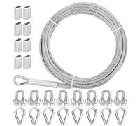 Câble épais en acier inoxydable 3/16, câble métallique de 22,9 m, câble d'avion 7 x 19 brins, résistance à la rupture de 1 678,3 kg, tyrolienne avec pince de serrage M8 et cosses de câble métallique