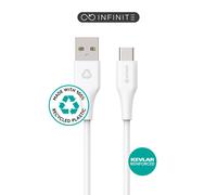 Câble eSTUFF INFINITE USB-C vers USB-A 2 m Blanc. Recyclable. Ultra souple, ES60