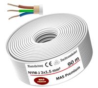 Câble étanche d'alimentation Câble gainé Câble électrique Anneau à poser sur, sur, dans et sous le plâtre, dans des pièces sèches, humides et mouillées Fabriqué en Allemagne (NYM-J 3x1,5 mm², 90m)