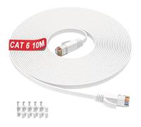 Cable Ethernet 10m, Cat 6 Cable RJ45 10m Plat Blanc, Câble Réseau Haut Débit 1000Mbps 250MHz, Long UTP Cable Internet 10 mètres Gigabit Patch Cable LAN Pour Routeur Switch Modem Xbox PC (10 Clips)