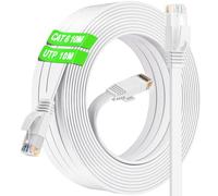 Cable Ethernet 10m, Plat Cable RJ45 10m Cat 6 Haute Vitesse Câble Réseau 10/100/1000Mbps 250MHz, Intérieur Blanc LAN Câble Internet 10 mètres Gigabit Long UTP Pour Routeur Switch Modem PC (10 Clips)