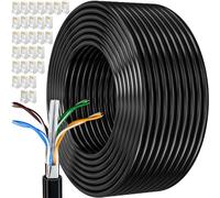 Cable Ethernet 150m, Cable Rj45 Blindé Cat 6 Gigabit Câble Réseau Extérieur Anti-Brouillage Résistant aux Intempéries Cable Internet Noir FTP 23AWG 150 Mètres
