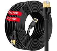 Cable Ethernet 25m Blindé, Câble Rj45 Cat 7 25m Plat Câble RéSeau Haut Debit SFTP Gigabit 10Gbps 600Mhz, Cable Internet LAN Résistant aux Intempéries Anti-interférence,pour Routeur Switch(25Clips)