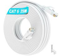 Cable Ethernet 25m, Cable RJ45 Cat 6 Gigabit Câble LAN, Blanc UTP Câble Internet 25 Mètres Câbles Réseau Haut Debit Fibre 10/100/1000Mbit/s Extra Long Cble Patch Plat pour Router