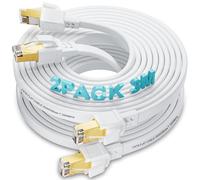 Cable Ethernet 3 Mètres 2 Pièces, Cable Rj45 Plat Cat 8 Cable Réseau Haut Debit Fibre 40Gbps 2000MHz Câble LAN Blindé Gigabit Câble Internet Blanc pour Routeur Modem