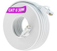 Cable Ethernet 30m Cat 6, Cable RJ45 Plat 30m Blanc Câble Réseau Extérieur, UTP Câble Internet 30 Mètres Impermeable Haut Débit Fibre 10/100/1000Mbit/s Gigabit Cables LAN Extra Long Cable Patch