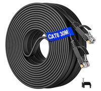 Cable Ethernet 30m Plat, Cat 6 Câble Réseau RJ45 30 Mètres Haut Débit Fibre 1000Mbit/s Fil Internet Extérieur/Intérieur Gigabit Noir Cable LAN pour Switch Routeur