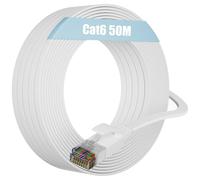Câble Ethernet 50m Cat 6, Câble Réseau 50 Mètres Blanc Plat Câble RJ45 Haut Débit Fibre Gigabit Cable LAN Blanc Cable Internet 50 Mètres dissimulé Long Câble Patch Impermeable pour Routeur Modem