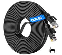 Cable Ethernet 5m, Rj45 Cat 6 Câble Réseau Plat Haut Débit 1Gbit/s, Câble Internet Lan 5 Mètres Gigabit Noir fil ethernet 5m Intérieur pour PC, Routeur, Switch, Modem