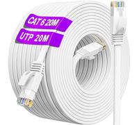 Câble Ethernet Cat 6 20m Câble Réseau Cat 6 Haut Débit Gigabit- 10/100/1000Mbit/s, Cat 6 20m LAN Câble RJ45 UTP Plat Patch Câble, Plus Rapide Que Les Cat5e/Cat5, pour Routeur, Modem, Switch (20 Clips)