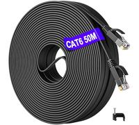 Câble Ethernet Cat 6 RJ45 50m - Plat, Haut Débit 1000Mbit/s, Extérieur/Intérieur - Gigabit Noir LAN Internet Très Long pour Switch, Routeur, PC