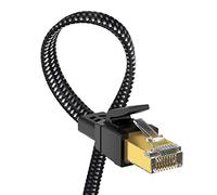 Câble Ethernet Cat 8 en nylon tressé haut débit, robuste de 10,7 m - Câble internet plat SFTP RJ45 40 Gbit/s 2 000 MHz blindé dans la paroi, intérieur et extérieur pour modem/routeur/jeux/PC