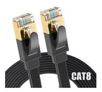 Elfcam® - 1m Câble Ethernet Cat 8, Plat Câble Réseau LAN WAN, SFTP 30AWG, 2000Mhz 40Gbps avec Connecteurs RJ45 Haute Qualité, Noir (1M)