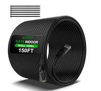 Câble Ethernet Cat6 de 45,7 m, câble de raccordement Cat 6, câble Internet Cat6, câble réseau UTP, intérieur et extérieur, 24 AWG CCA, compatible pour PC, ordinateur portable, routeur, commutateur, serveur, avec 25 attaches de câble - Noir