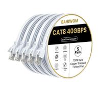Câble Ethernet Cat8 0,25m 5 Pièces, 40 Gbit/s 2000 MHz Câble Réseau Gigabit LAN Haute Vitesse Avec RJ45 et Connecteur Plaqué or Câble Internet pour Routeur, pou Laptop, pou PS5 - Blanc