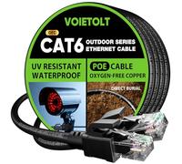 Câble Ethernet d'extérieur Cat 6 de 68,6 m, 10 Gbit/s en cuivre sans oxygène - Câble réseau Internet LAN étanche à enfouissement direct LLDPE UV - Cordon de raccordement avec 60 attaches - Prise en