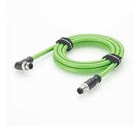 Câble Ethernet industriel M12 droit vers angle de 90 degrés, câble SFTP CAT5e à code D à 4 broches mâle vers mâle, double blindage vert, câble haute flexibilité pour automatisation Profinet IP67 (2 m)