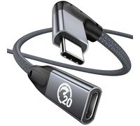 Câble Extension Usb C À Angle Droit 0.5M, 90 Degrés Usb C 3.1 Gen 2 20Gbps 100W Charge Rapide,Rallonge Mâle Vers Femelle Type C,Pour Iphone 15,Macbook Air,Ipad Pro,Galaxy S24 S23 S22[X2320]