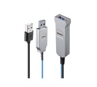 Câble Fibre Optique USB 3.2 Gen 1 Lindy 43345 - USB-A vers 2x USB-A, 30m, 5 Gbit/s, Bleu/Argent, compatible USB 2.0/1.1, CE/FCC/REACH/RoHS