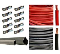 Câble flexible en cuivre pur de calibre 4 4 AWG 15,2 m rouge + batterie de soudure noire de 15,2 m + 10 connecteurs de terminal en cuivre étamé de 0,95 cm + gaines thermorétractables noires de 0,9 m