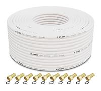 Cable for TV RG6 50 m Satellite TV Antenna Cable Extension Cable F Male Satellite Cable Cable for TV, HDTV, Radio, Full HD, with 10 F Compression Connectors