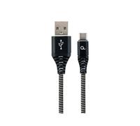 Câble Gembird USB 2.0 A vers USB-C 1m Noir/Blanc, connecteurs métalliques, débit 480 Mbit/s, courant max 2.1A, gaine coton, RoHS, CC-USB2B-AMCM-1M-BW