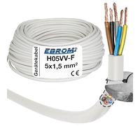 EBROM Câble H05VV-F 5G1,5 mm² - 5 x 1,5 mm² - Blanc - 10 m, 25 m, 50 m ou 100 m