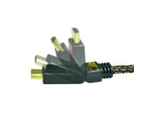 Câble HDMI 1.4 M/M, fiche or 2 mètres , nylon tressé, Ehternet 1 côté 90°c fixe, 1 côté inclinable vendu en cavalier