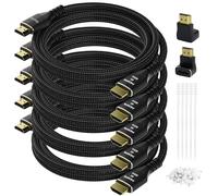 Câble HDMI 4K 2 mètre(paquet de 5),câble HDMI 2.0 Ultra HD,connecteurs en nylon tressé et plaqués or,4K à 60 Hz,2K,1080P,câbles HDMI en vrac pour ordinateur portable,moniteurs,HDTV,PS5 et plus