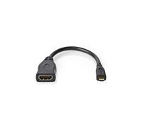 Nedis Câble HDMI micro Type D mâle vers HDMI femelle – 19 broches, Ethernet, 20 cm, noir, rond