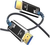 Câble HDMI Fibre Optique 8K 4K 20M, Câble HDMI 2.1 Optique Tressé en Nylon Ultra Haute Vitesse, 8K@60Hz 4k@120/144Hz HDR eARC 3D Dolby HDCP 2.2 pour PS5, Xbox Series X, PC, TV