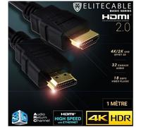 EliteCable - Câbles AV HDMI - Cable HDMI 2.0 1m 4K HDR UHD High Speed Ethernet 3D Audio ARC Lecteur Blu-Ray Xbox 360 PS3 PS4 TV