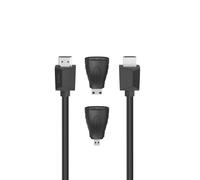 Hama Câble HDMI 00200705 – Haute vitesse – Ultra HD 4K, Ethernet, 1,5 m + 2 adaptateurs, Type A Noir