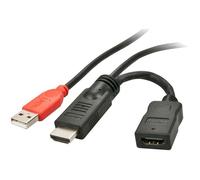 Lindy Câble injecteur d'alimentation HDMI - HDMI-A mâle vers HDMI-A femelle, USB-A mâle 0,15 m noir