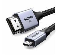 UGREEN Câble Micro HDMI vers HDMI 4K 60Hz Câble Micro HDMI Mâle vers HDMI Mâle Supporte 3D Ethernet ARC Nylon Tressé Compatible avec Asus Zenbook Raspberry Pi 4 Gopro Hero 7 6 5 (2M)