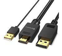 Câble HDMI vers DisplayPort, 4K@60Hz Cable HDMI vers DP avec USB/Audio, Câble HDMI à Display Port Adaptateur Actif Cordon Convertisseur HDMI to DP pour Xbox 360 PS4 PS3 NS, 2M
