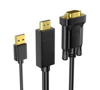 Câble HDMI vers VGA de 1,8 m, câble HDMI vers VGA unidirectionnel avec alimentation USB (mâle vers mâle), compatible avec Mac Mini, MacBook Pro, lecteur Blu-ray, ordinateur, ordinateur de bureau,