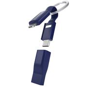 Câble High Five USB A+C / microUSB & USB C & Lightning 2.4A 7cm Format Porte-clés FastCharge 12W Bleu Allroundo®