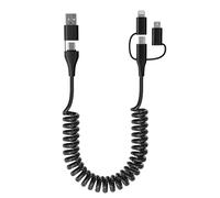Cable i Phone Android Spiralé USB A à Câble Lightning/USB C/Micro USB pour Apple Carplay et Android Auto [MFi et PD 60 W et Sync] Cordon de Carplay USB C Court Rétractable pour i Phone Samsung Laptop