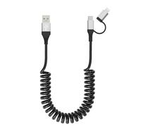 Cable i Phone USB C et Lightning 2 en 1 Cable Spirale Voiture pour Apple CarPlay et Android Auto [MFi & 3A & données] Câble USB vers USB C et Lightning pour Phone 17/16/15/14/13/12/11/Galaxy/Android