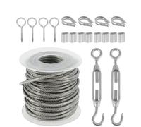 Cable Inox Kit de garde-corps de câble en fil d'image de 15M/30M, vis à œil robuste for jardin, tendeur de fil, filtre, corde de câble enduite(15M)