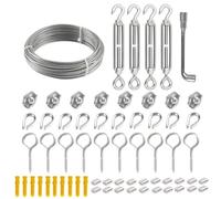Cable Inox Kit de Suspension de câble métallique en acier inoxydable 304, 20M/30M, 3mm, vêtements enduits de PVC avec tendeur à crochet, luminaires, fil de jardin(20M)