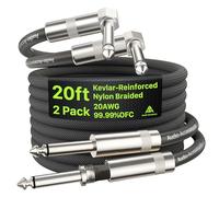 Câble instrument droit à 90 degrés de 20 pieds, pack de 2, tressé en nylon anti-torsion renforcé avec Kevlar, câble guitare blindé AL et OFC de 20 AWG 99,99 % OFC 1/4 pour guitare