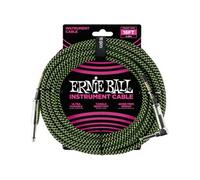 Ernie Ball Câble d'instrument tressé – connecteurs droit et coudé – 5,5 m – noir et vert