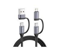 Câble Interchangeable 4-en-1 USB-C vers USB-A et Lightning 60W 1.5m Noir