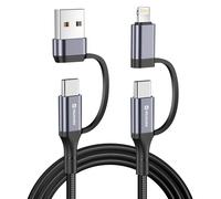 Câble Interchangeable 4-en-1 USB-C vers USB-A et Lightning 60W 1.5m Swissten Noir